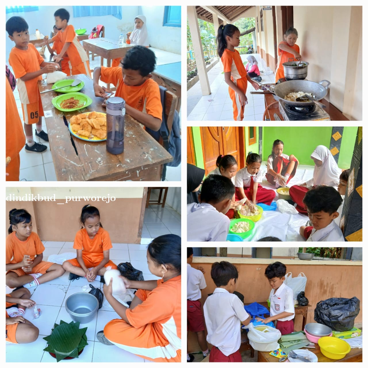siswa siswi sd kalirejo mengolah singkong menjadi makanan tradisional.